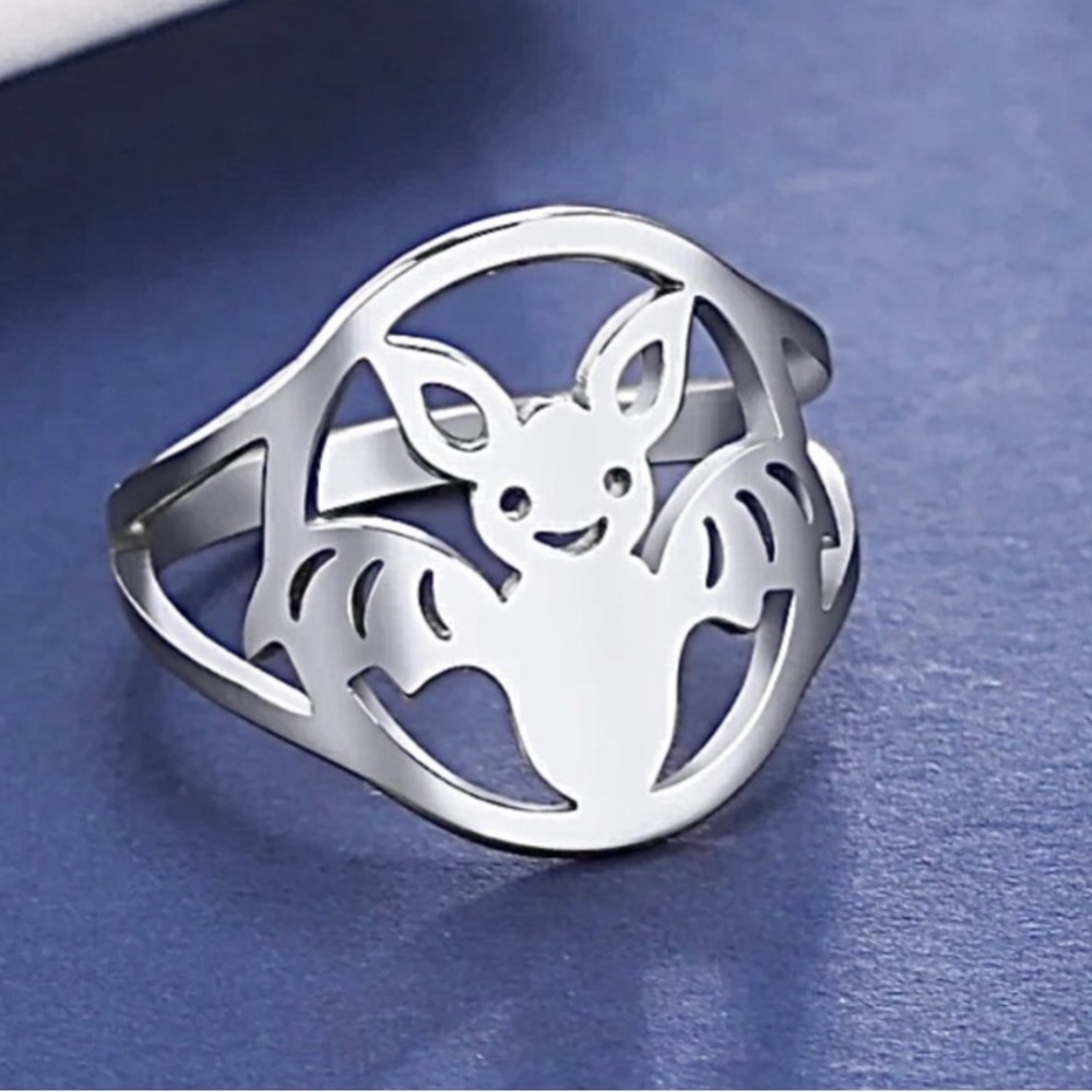 Bat Ring cute kawaii full moon jewelry womans silver goth spooky Halloween new